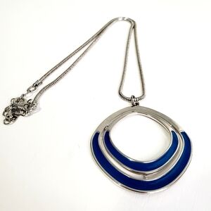 Silver-Tone Blue Enamel Crescent Pendant Necklace - Women Jewelry